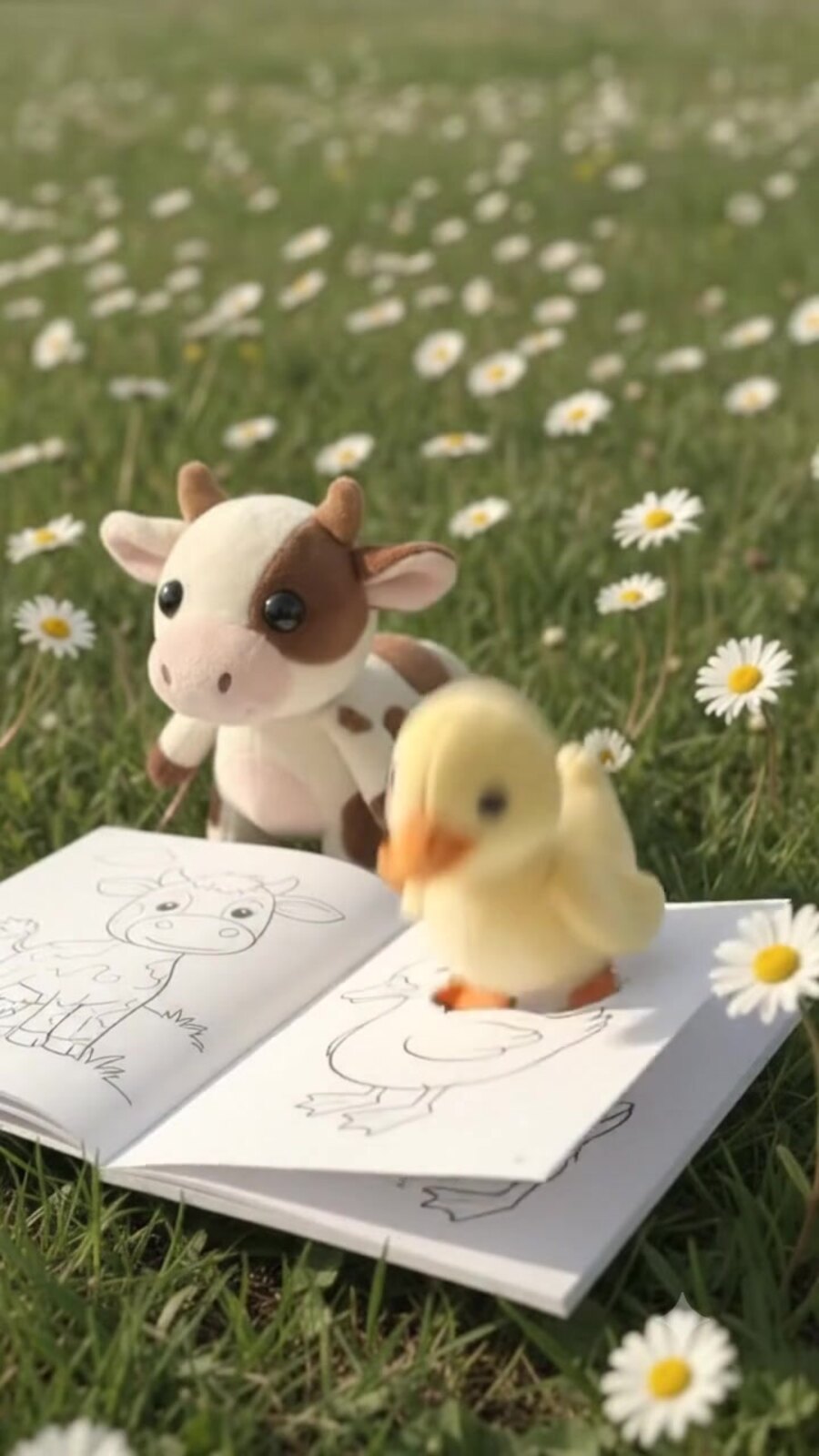 The calf and the duckling on the coloring book