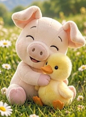 Merry hugging the duckling