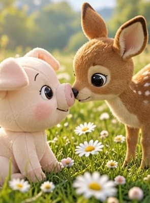 Merry touching noses with the fawn