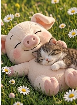 Merry napping with the kitten