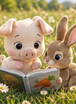 Merry reading a book with the bunny