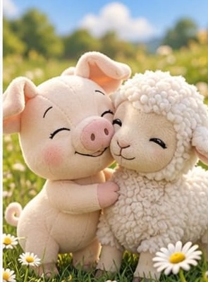Merry hugging the lamb