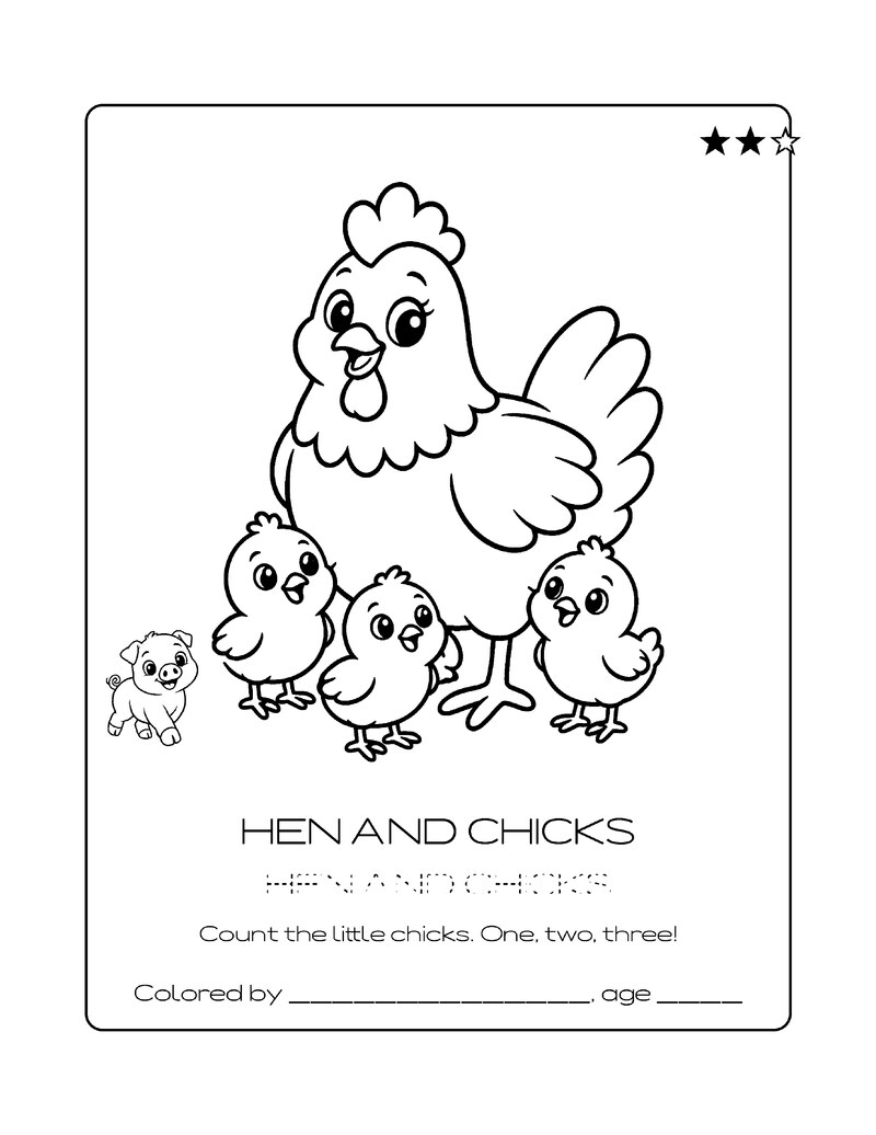 Coloring page: hen and chicks